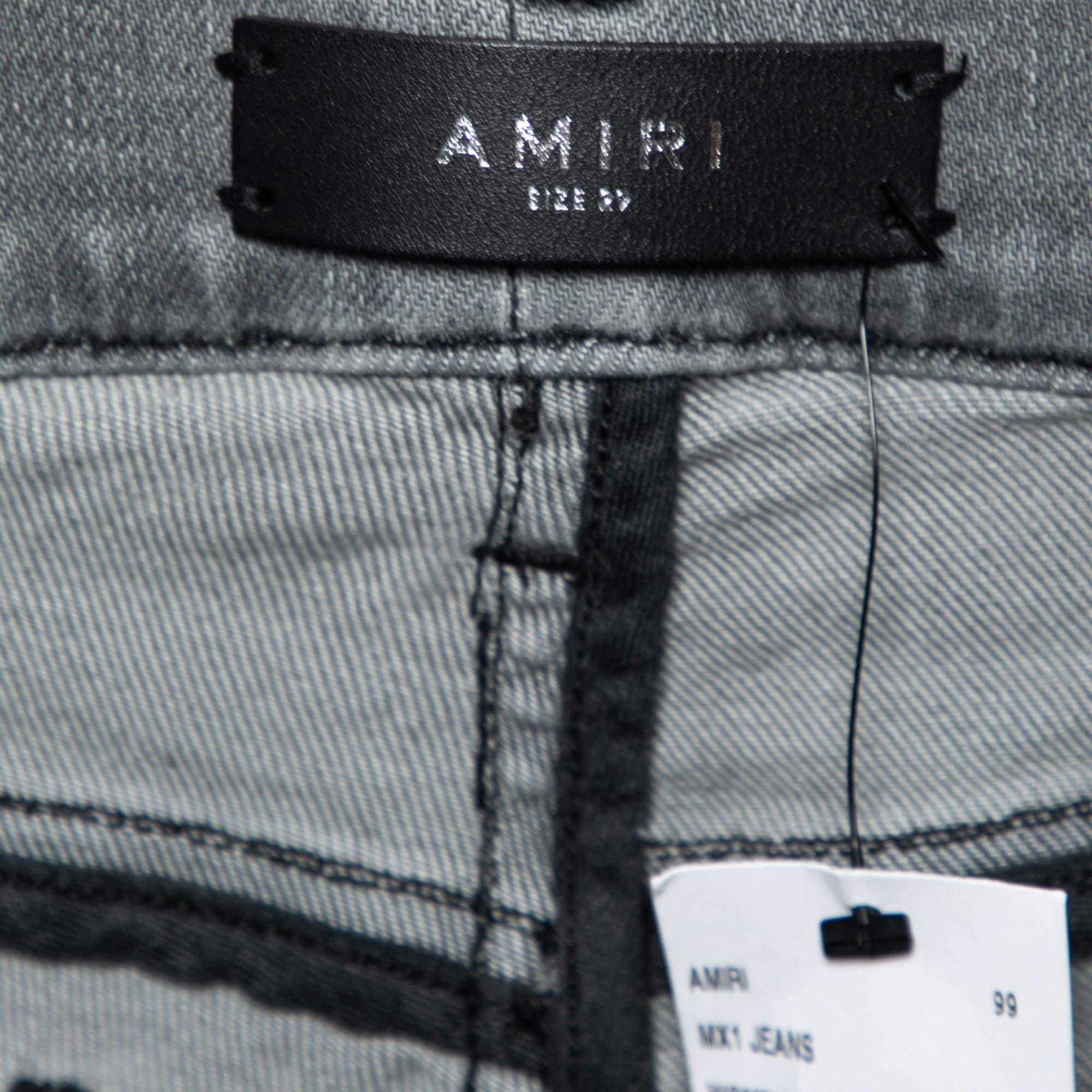 Donna Amiri Jeans Skinny Distressed Denim Grigio S in vendita