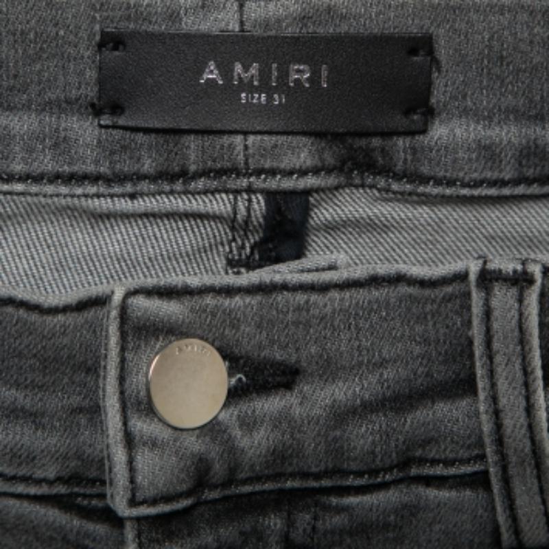 Amiri - Jean skinny en denim gris vieilli taille M 31