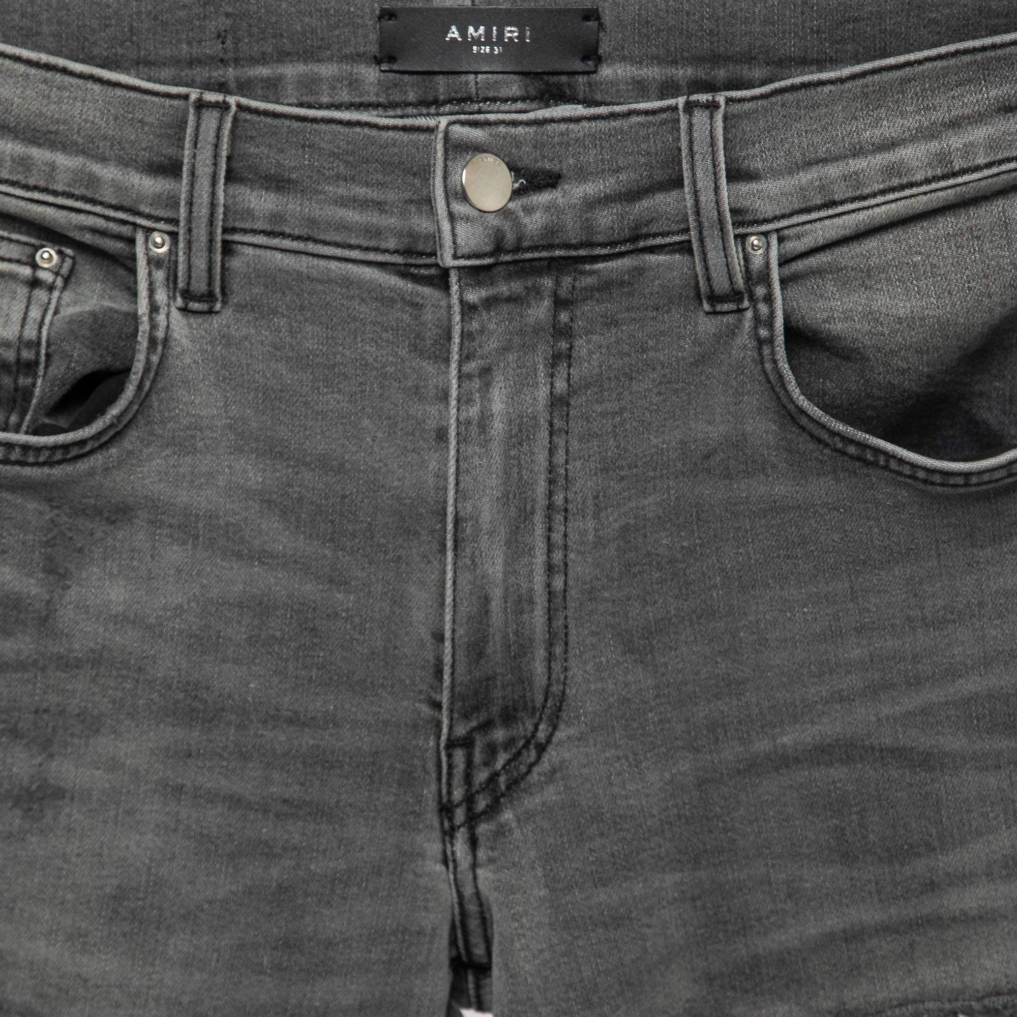 Women's Amiri Grey Distressed Denim Skinny Jeans M Waist 31
