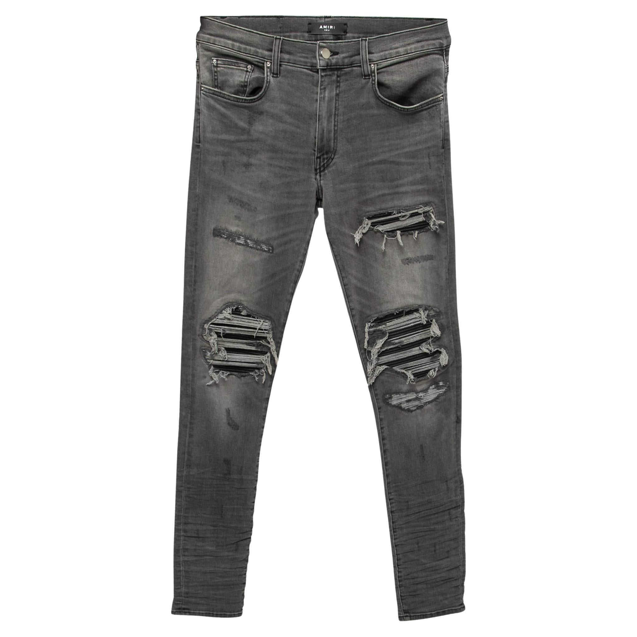 Amiri Grey Distressed Denim Skinny Jeans M Waist 31" For Sale