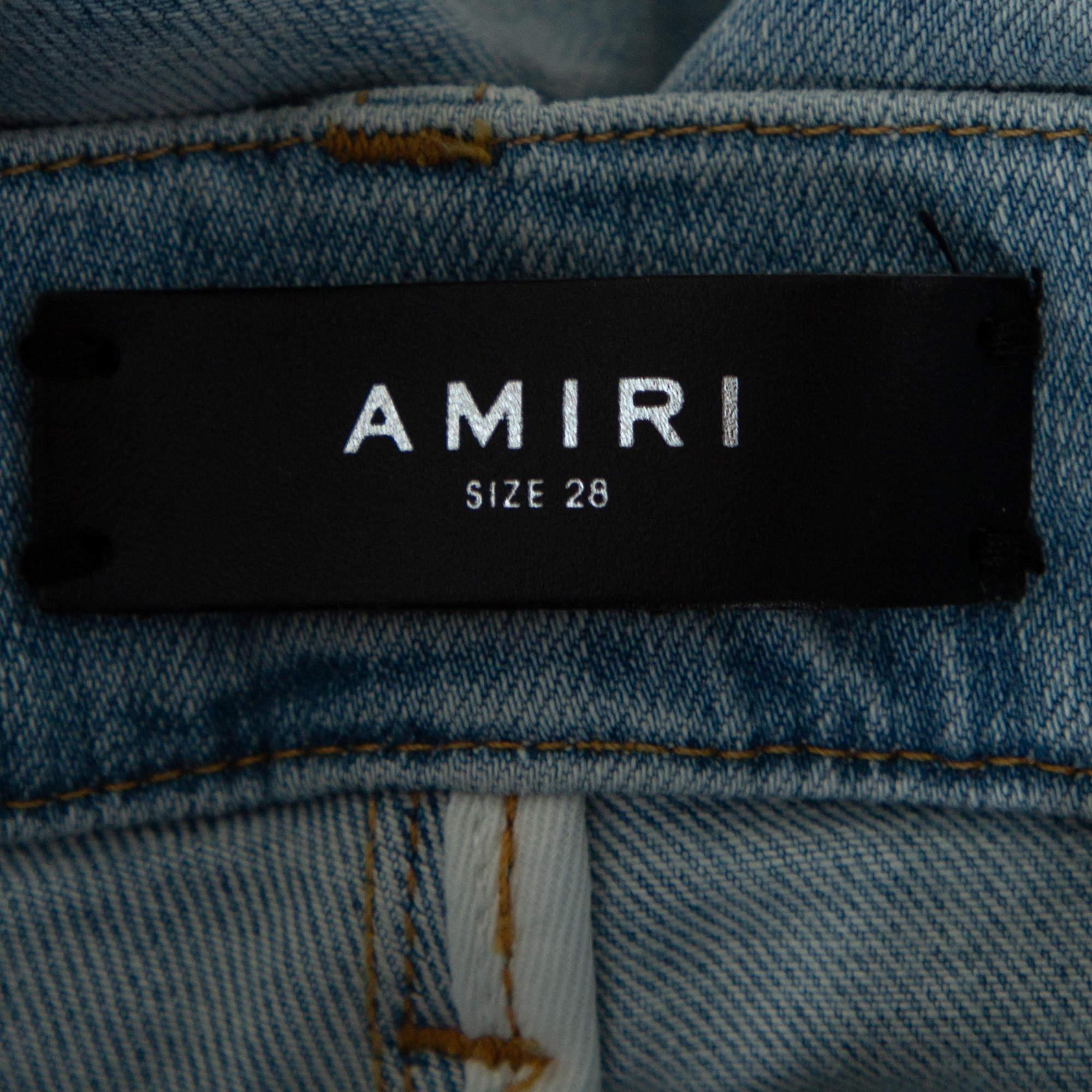 Amiri Indigo Light Wash Denim Distressed Skinny Jeans XS In Good Condition For Sale In Dubai, Al Qouz 2