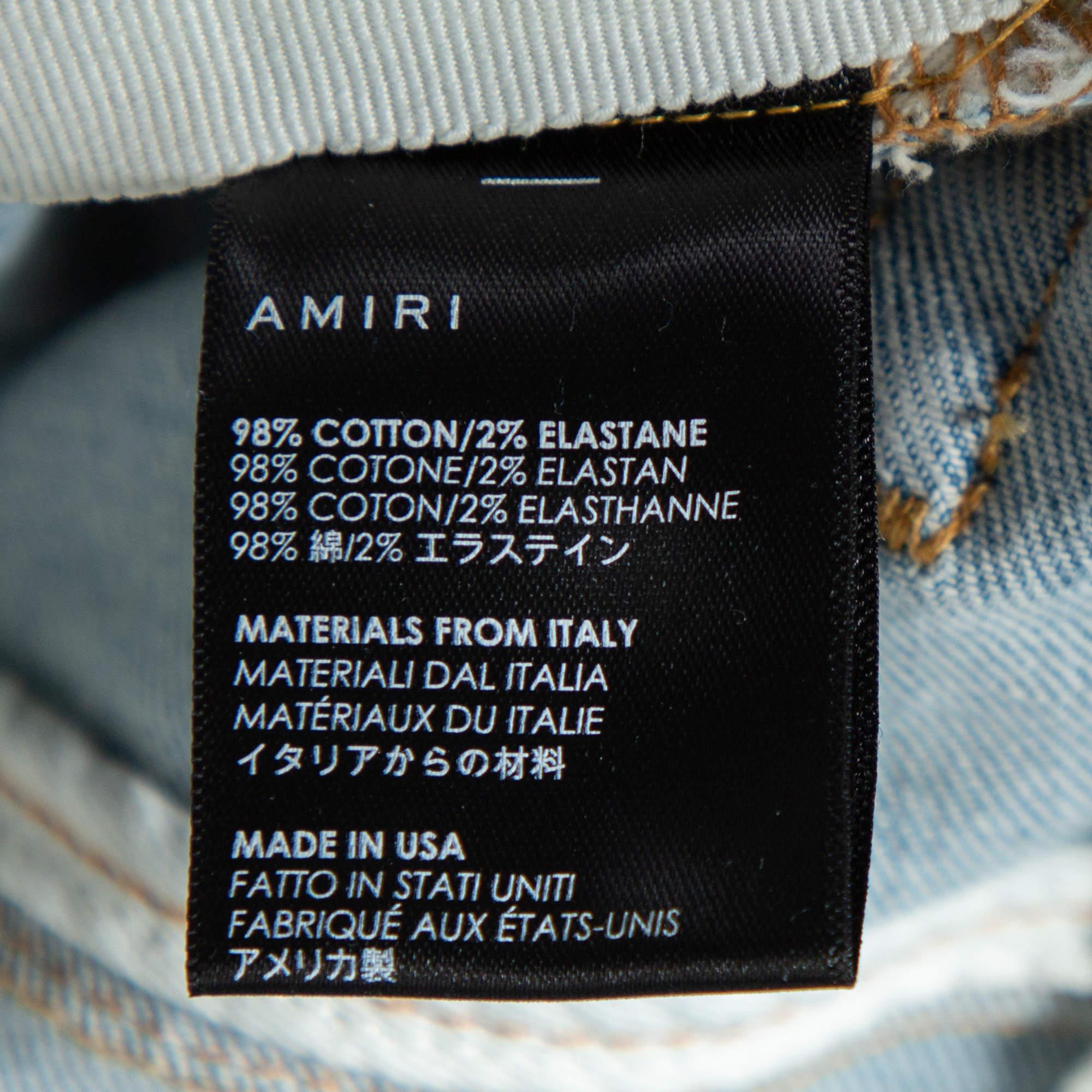 Men's Amiri Indigo Light Wash Denim Distressed Skinny Jeans XS For Sale