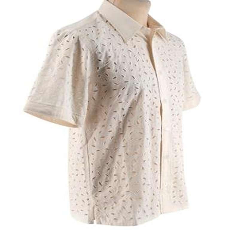 Amiri Ivory Short Sleeve Broderie-anglaise Cotton Shirt For Sale 3