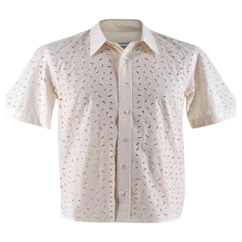 Amiri Ivory Short Sleeve Broderie-anglaise Cotton Shirt For Sale