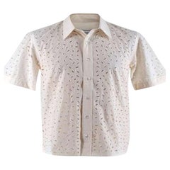 Amiri Ivory Short Sleeve Broderie-anglaise Cotton Shirt