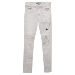 Amiri Light Grey Distressed Denim Patched Skinny Jeans XS Waist 29"