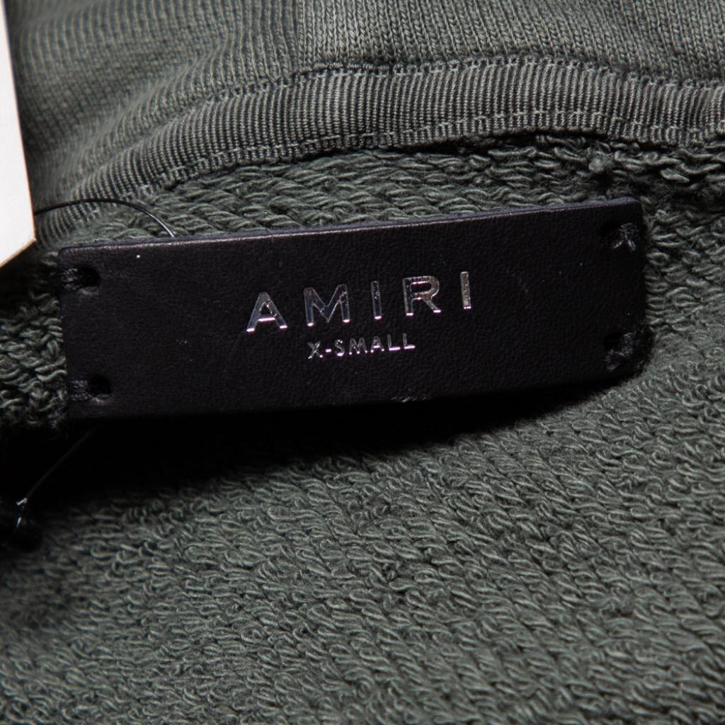 Black Amiri Military Green Cotton Knit Patched Detail Hoodie XS