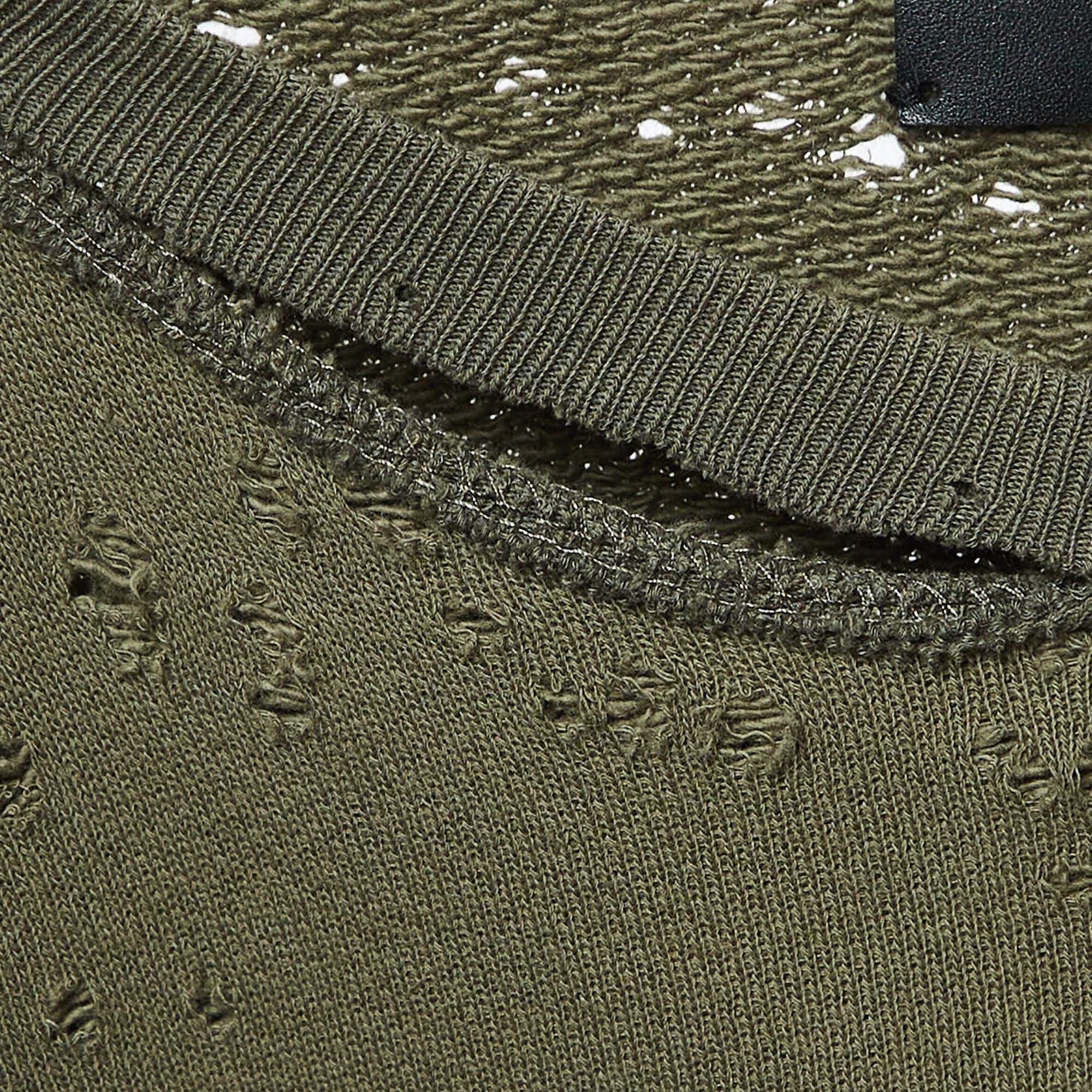 Women's Amiri Military Green Logo Print Distressed Cotton Sweatshirt S For Sale