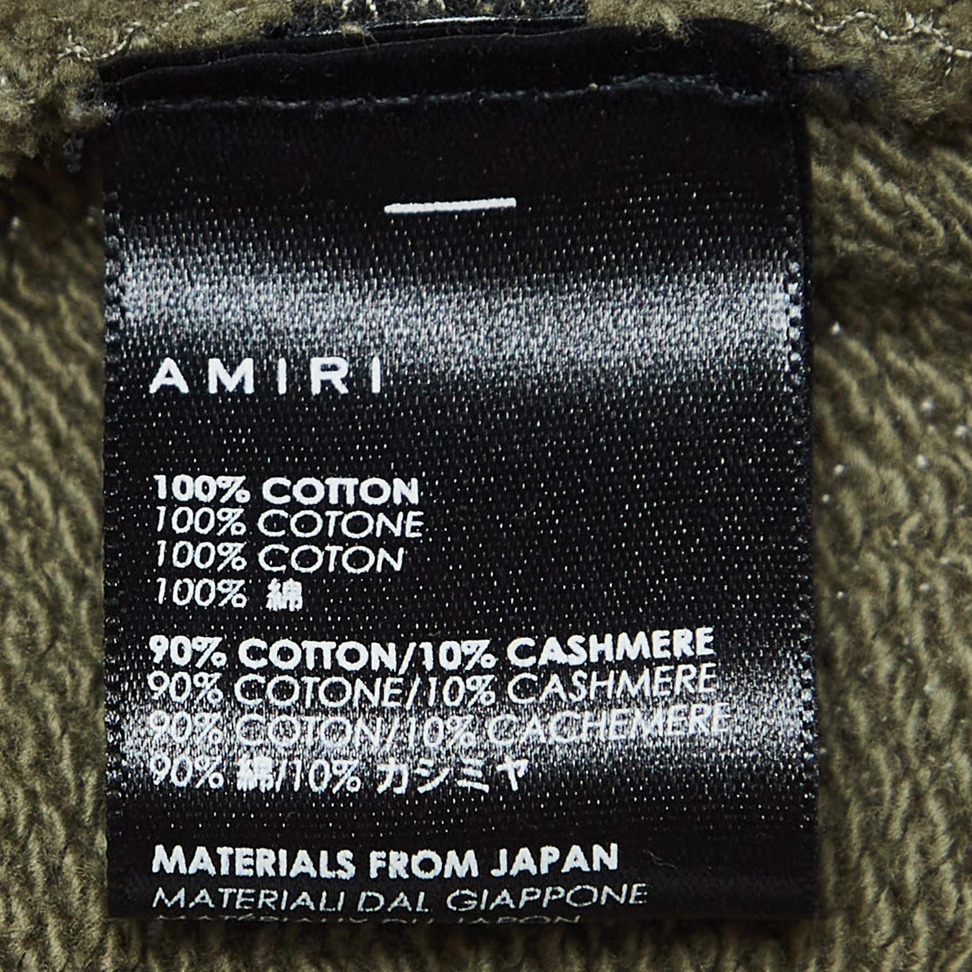 Amiri Sweat-shirt en coton vieilli à imprimé logo vert militaire S en vente 2