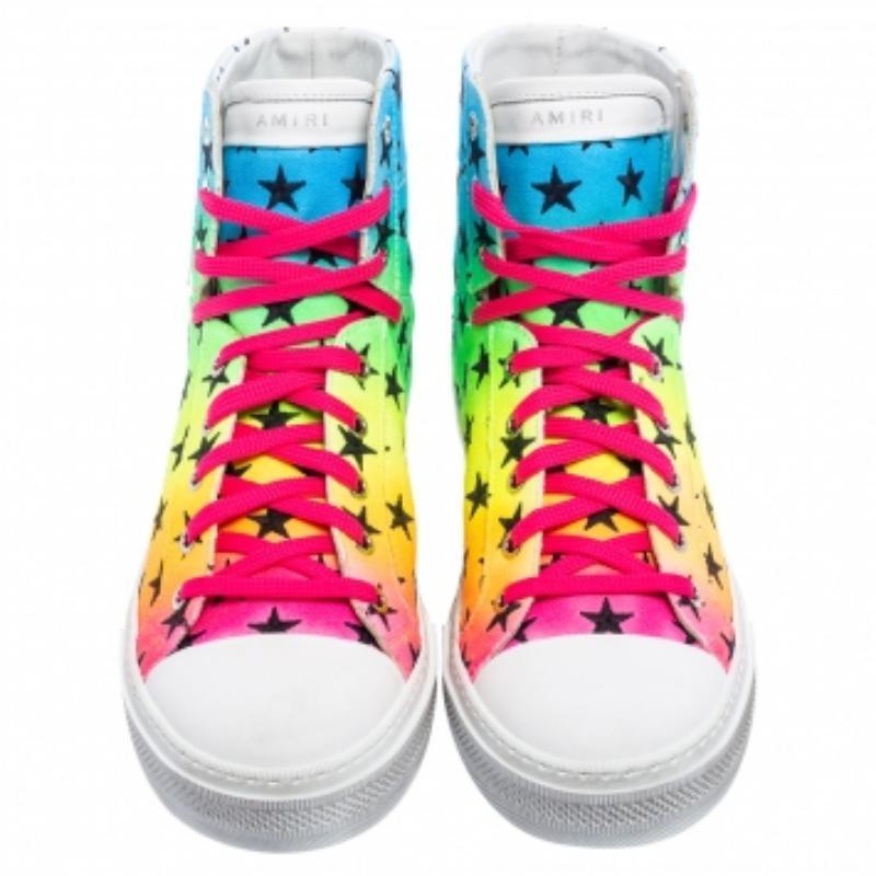 Beige Amiri Multicolor Canvas High Top Sneakers Size 40 For Sale