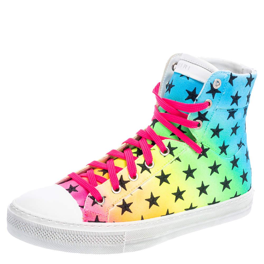 Green Amiri Multicolor Canvas High Top Sneakers Size 40 For Sale