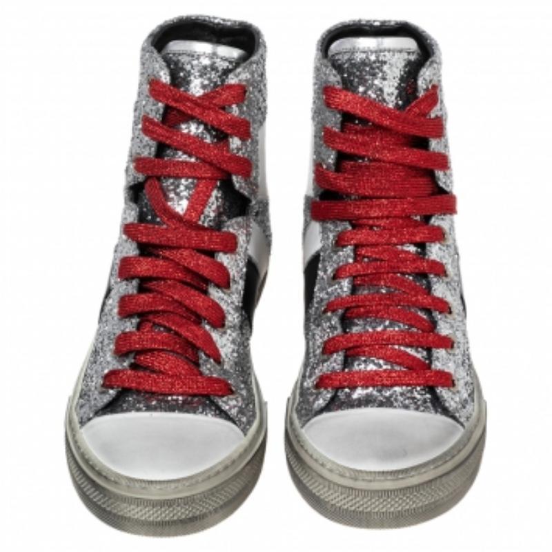 Amiri Multicolor Glitter And Leather High Top Sneakers Size 40 In Good Condition For Sale In Dubai, Al Qouz 2