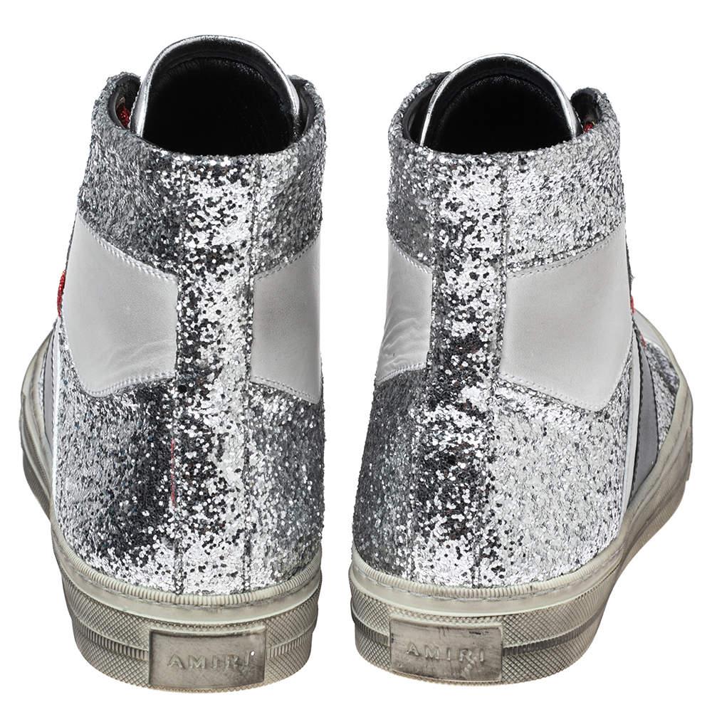 Men's Amiri Multicolor Glitter And Leather High Top Sneakers Size 40