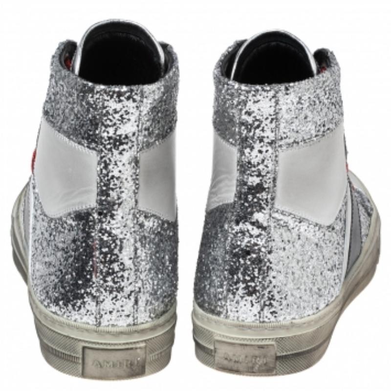 Men's Amiri Multicolor Glitter And Leather High Top Sneakers Size 40 For Sale