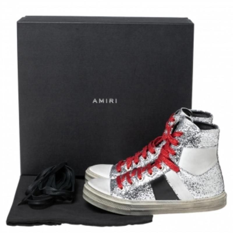 Amiri Multicolor Glitter And Leather High Top Sneakers Size 40 For Sale 4