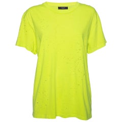 Amiri Verde Neón Algodón Acabado Desenfadado Cuello Redondo Camiseta de Manga Corta S