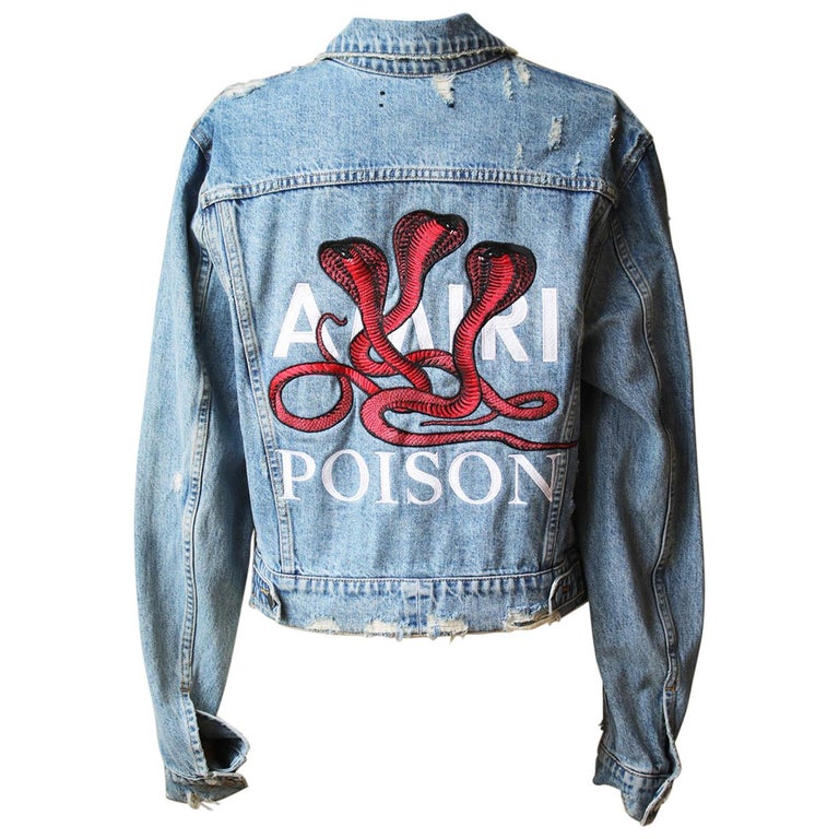 Amiri Oversized Embroidered Distressed Denim Jacket