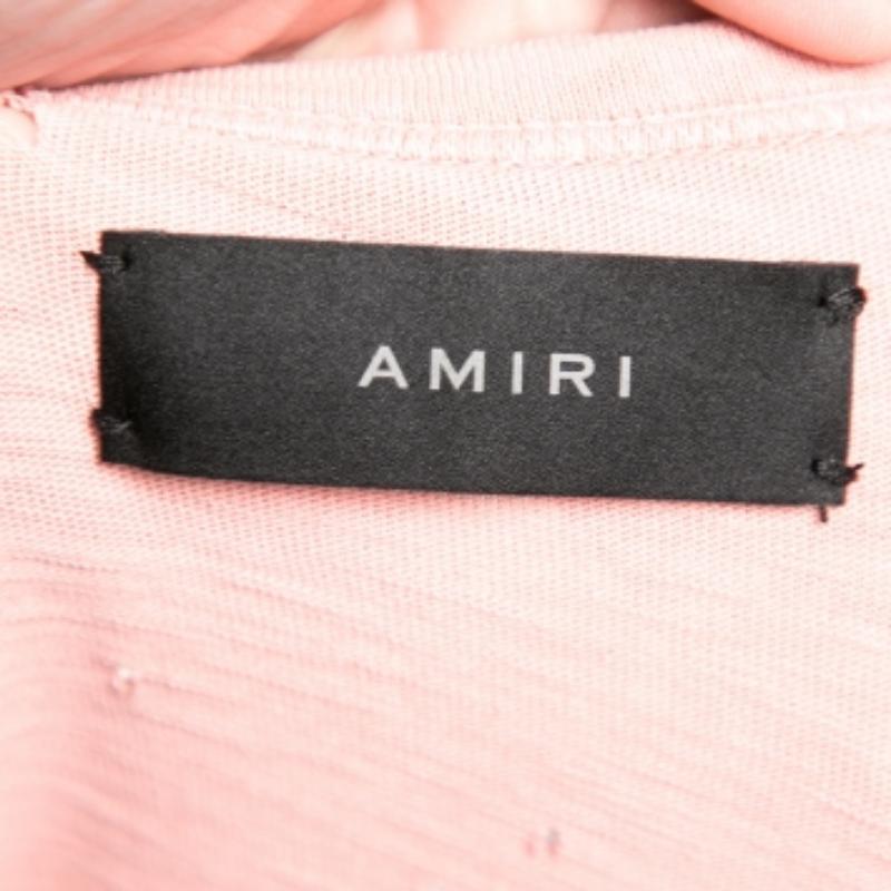 Camiseta de manga corta de cuello redondo de algodón lavado rosa Amiri S en venta 1