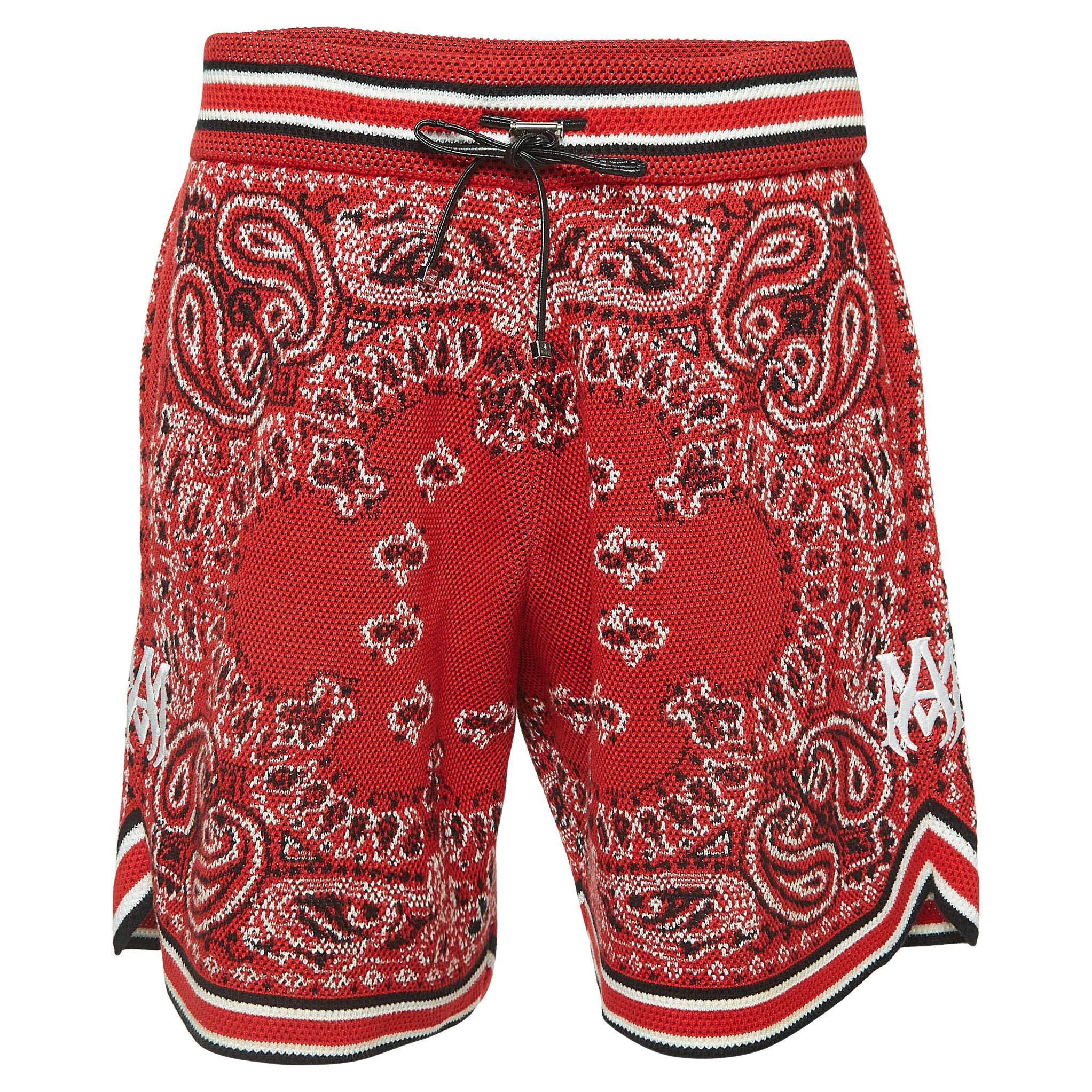 Amiri Red Bandana Print Knit Shorts XL For Sale