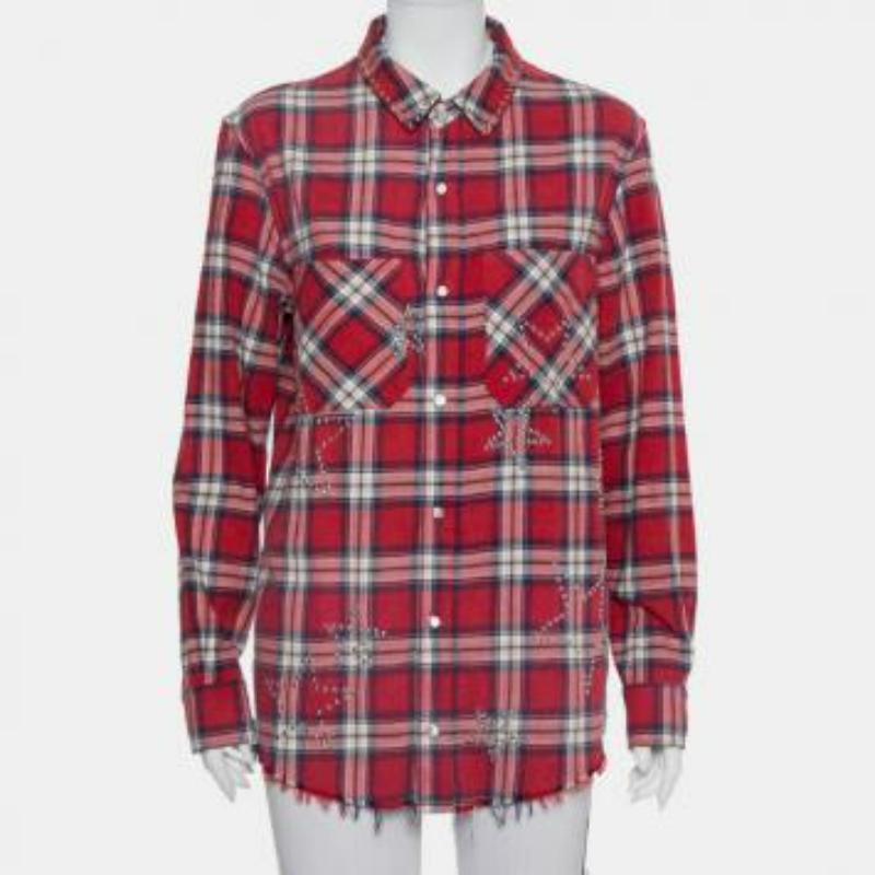 Amiri Red Plaided Flannel Studded Star Detail Shirt M In Good Condition For Sale In Dubai, Al Qouz 2