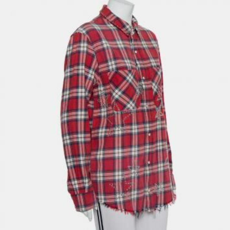 Women's Amiri Red Plaided Flannel Studded Star Detail Shirt M For Sale