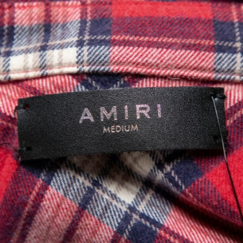 Amiri Red Plaided Flannel Studded Star Detail Shirt M For Sale 2