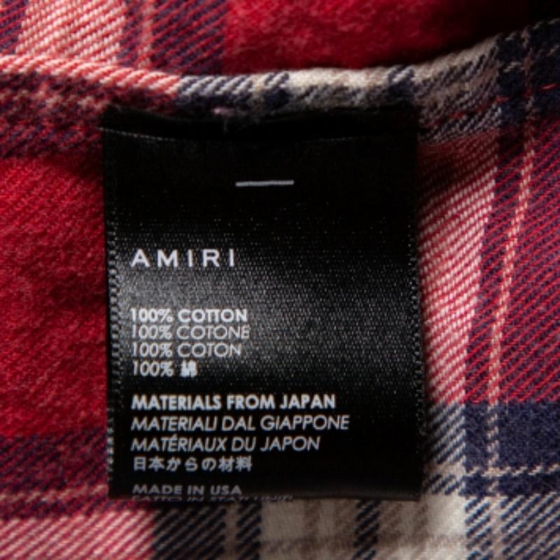Amiri Red Plaided Flannel Studded Star Detail Shirt M For Sale 3