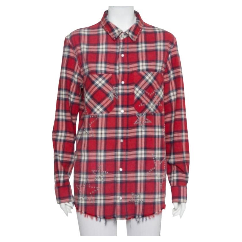 Amiri Red Plaided Flannel Studded Star Detail Shirt M For Sale