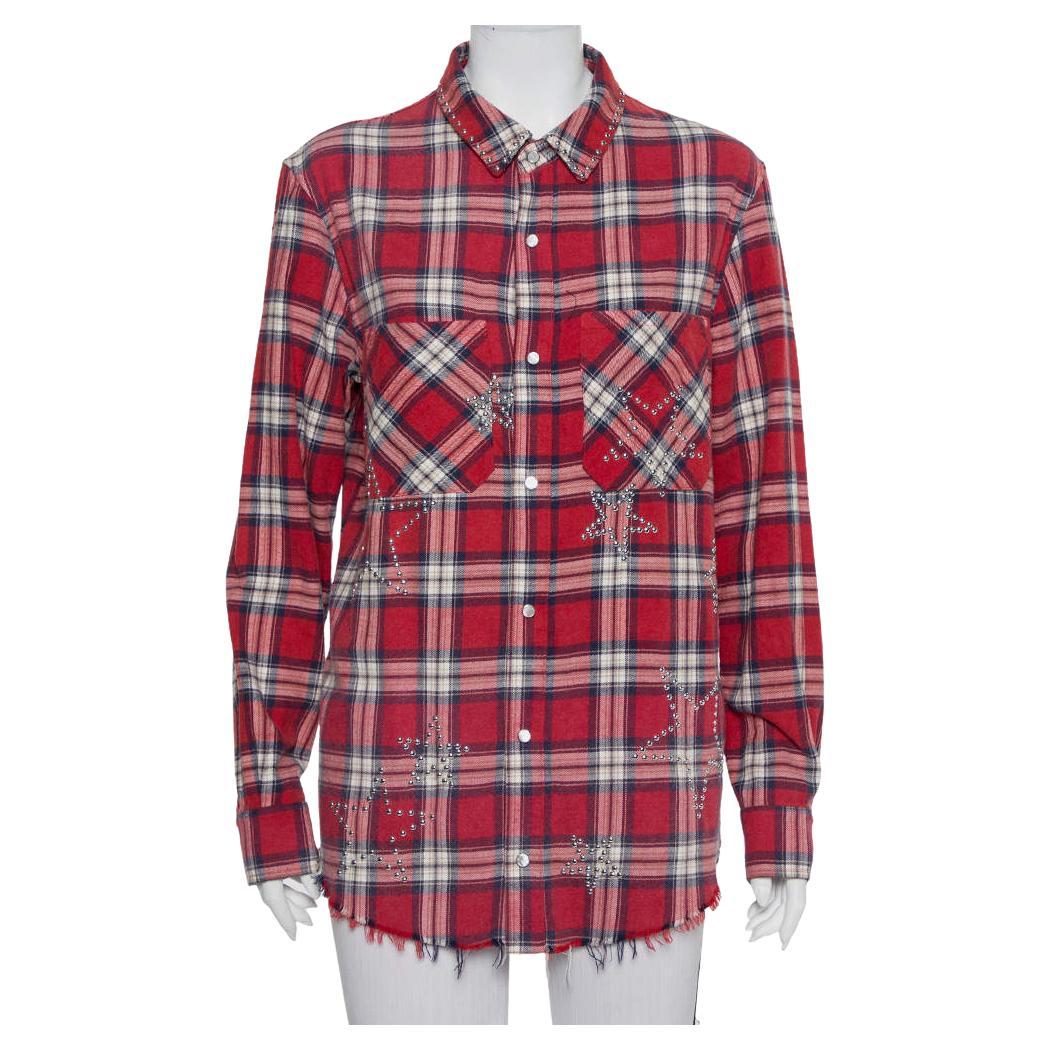 Amiri Red Plaided Flannel Studded Star Detail Shirt M For Sale