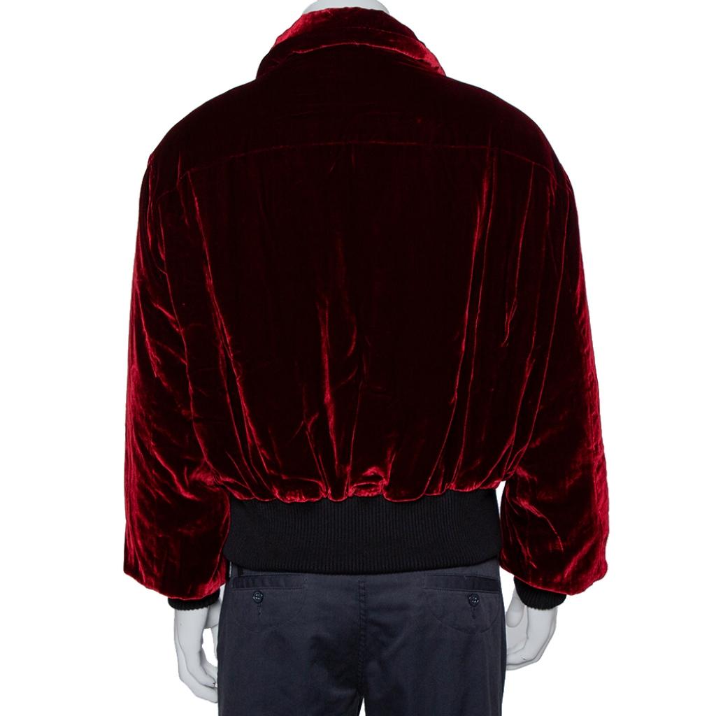 Complete a luxe look by wearing this charming oversized jacket by Amiri. Designed to be a reliable style companion, the men's designer jacket in velvet is detailed with ribbed trims and a front zip closure.

Includes: Packaging, Brand tag