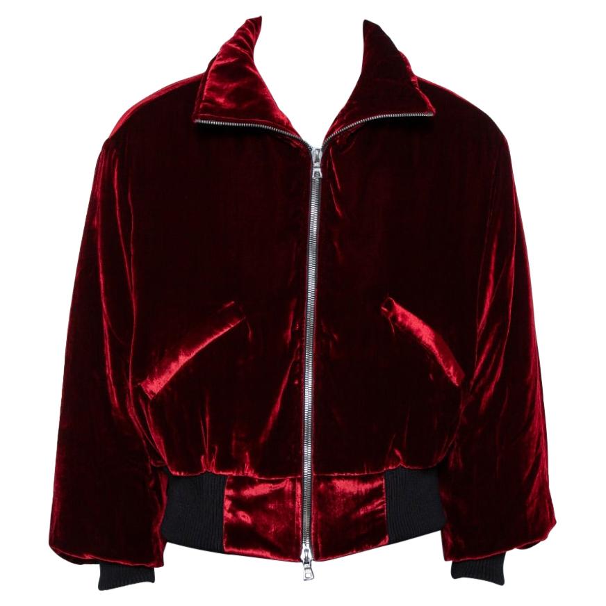 Amiri Red Velvet Zip Front Oversized Jacket XS