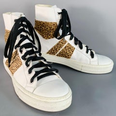 AMIRI Größe 11 Weiß Braun Tierdruck Kunstfell Leder High Top Sneakers