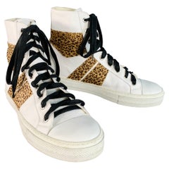 AMIRI Size 11 White Brown Animal Print Faux Fur Leather High Top Sneakers