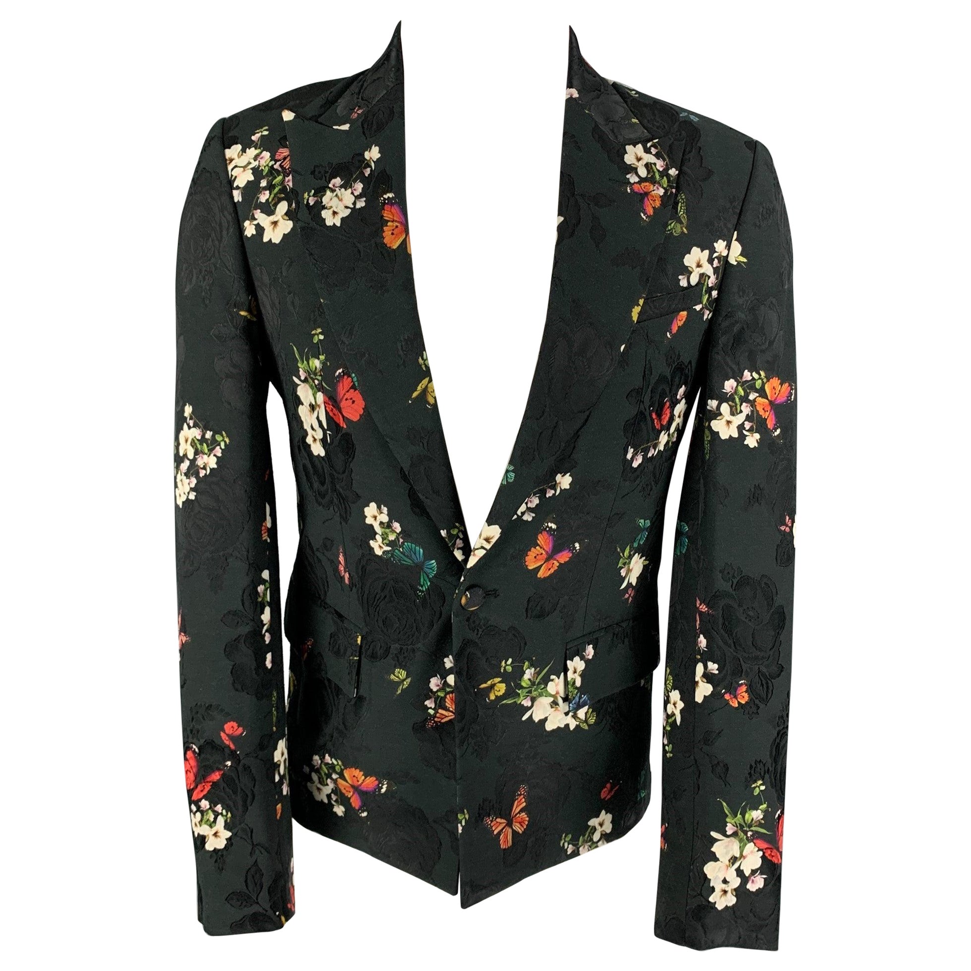 AMIRI Größe 38 Schwarz Jacquard Viskose Wolle Peak Lapel Sportmantel im Angebot
