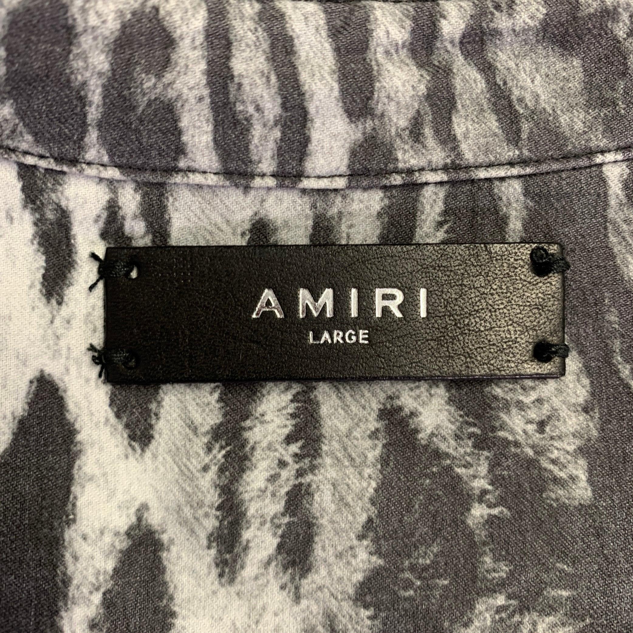 AMIRI Size L Grey Black Animal Print Cotton Button Up Long Sleeve Shirt For Sale 1