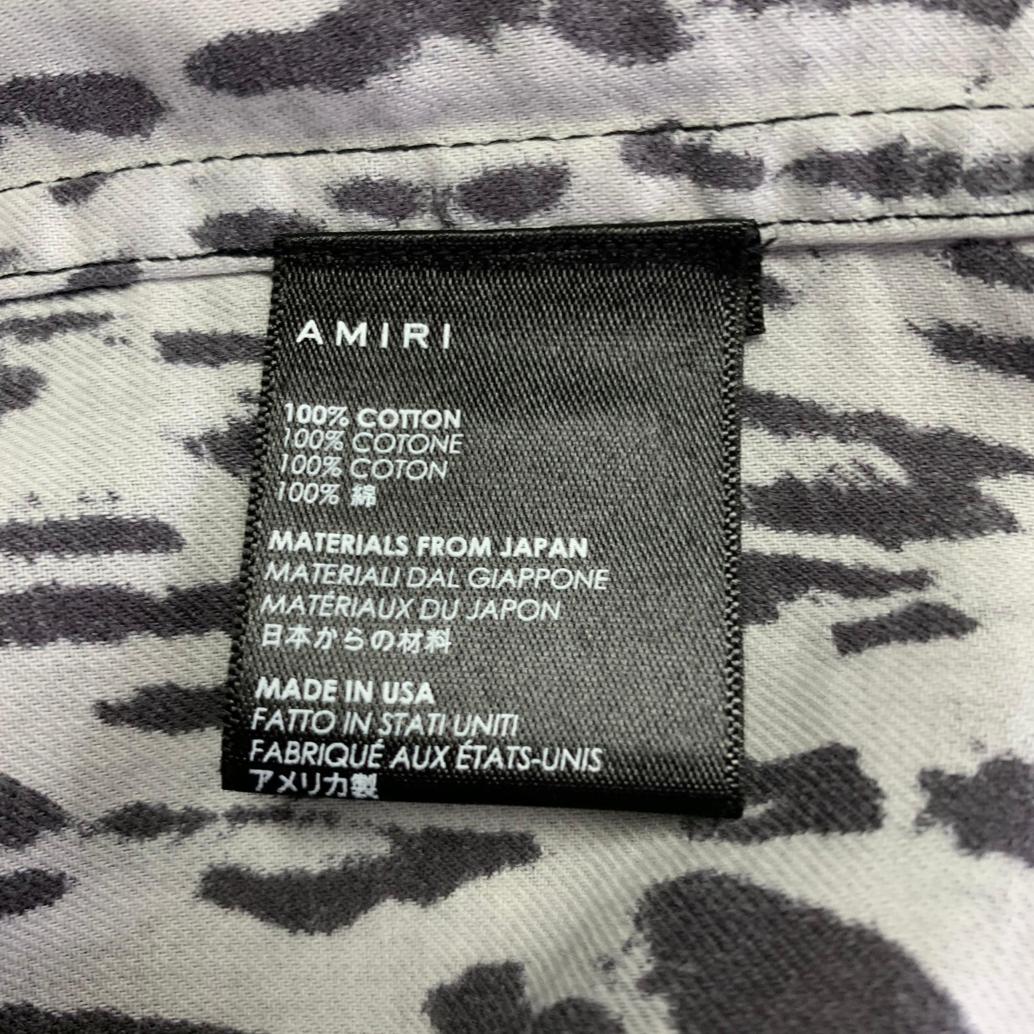 AMIRI Size L Grey Black Animal Print Cotton Button Up Long Sleeve Shirt For Sale 2