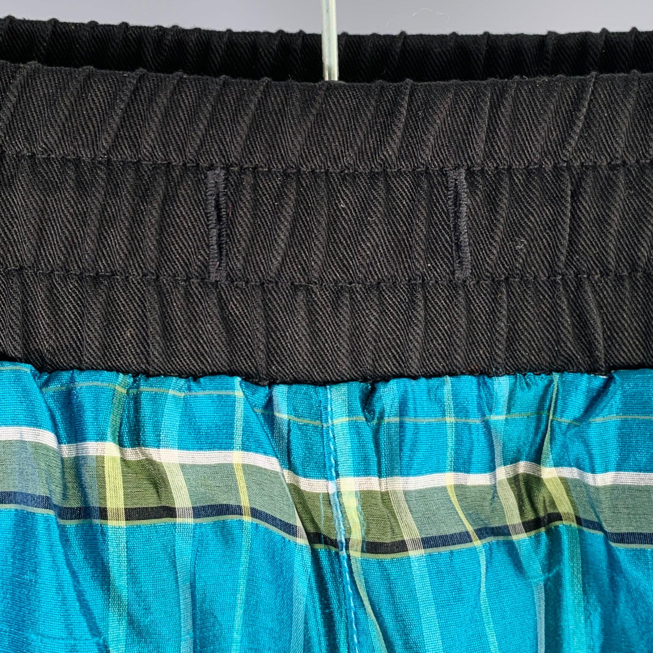 Green AMIRI Size S Black Turquoise Plaid Silk Tuxedo Casual Pants For Sale