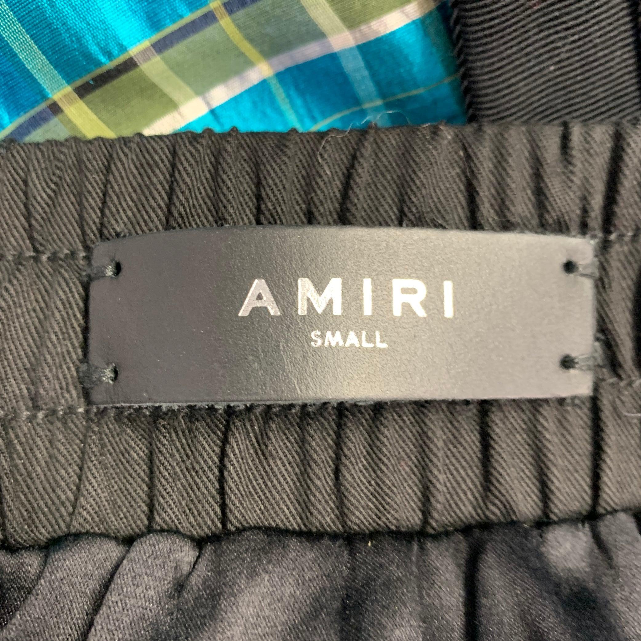 AMIRI Size S Black Turquoise Plaid Silk Tuxedo Casual Pants In Good Condition For Sale In San Francisco, CA