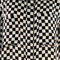 AMIRI Vestido Camisero Dos Bolsillos Seda Blanco Negro Talla S