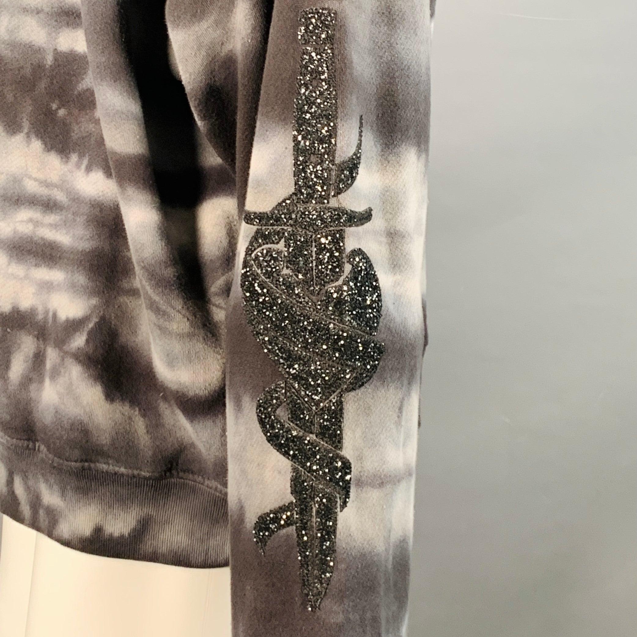 Amiri Taglia S Grigio Nero Tie Dye Glitter Applique Cotone Felpa Girocollo In condizioni buone in vendita a San Francisco, CA