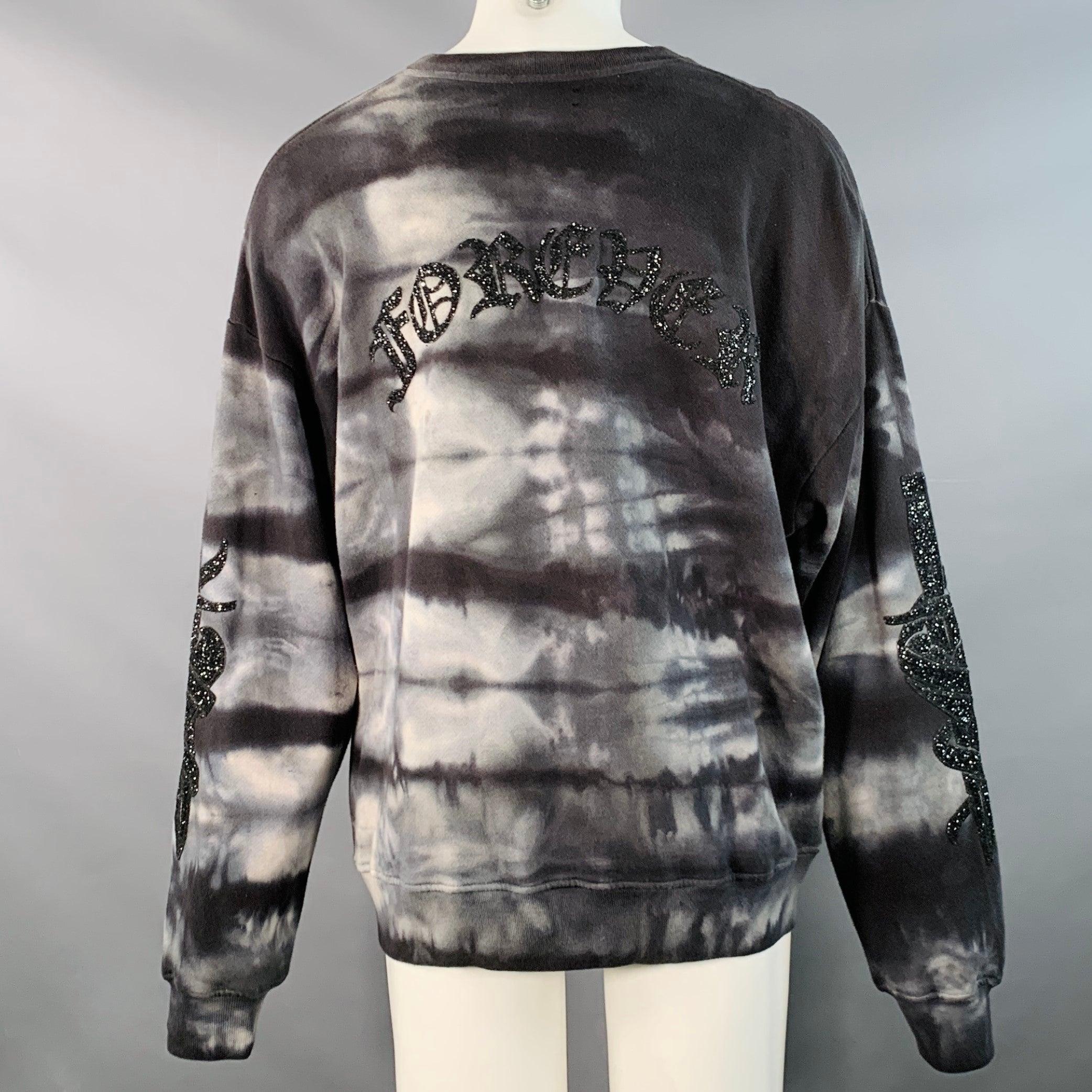 Uomo Amiri Taglia S Grigio Nero Tie Dye Glitter Applique Cotone Felpa Girocollo in vendita