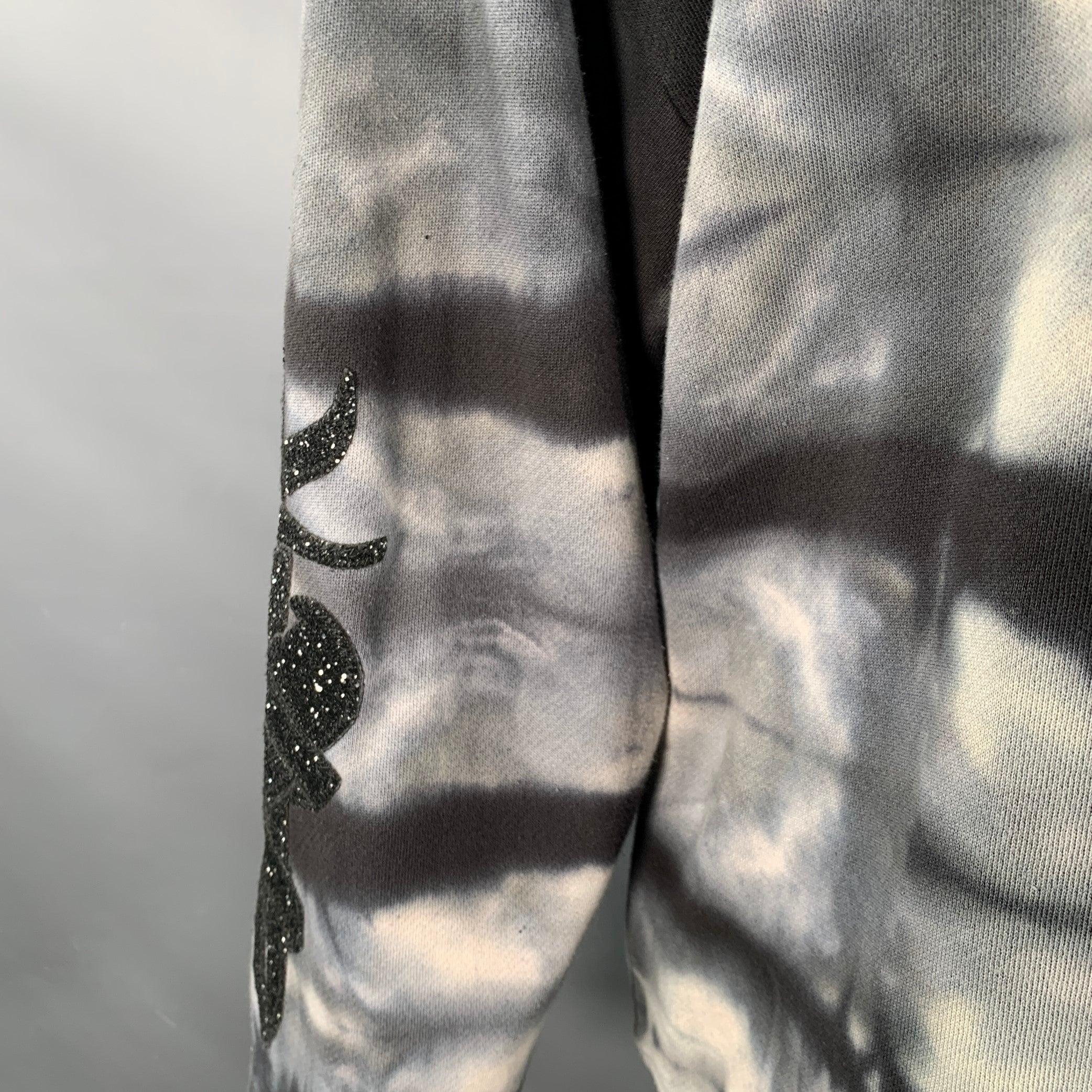 Amiri Taglia S Grigio Nero Tie Dye Glitter Applique Cotone Felpa Girocollo in vendita 2