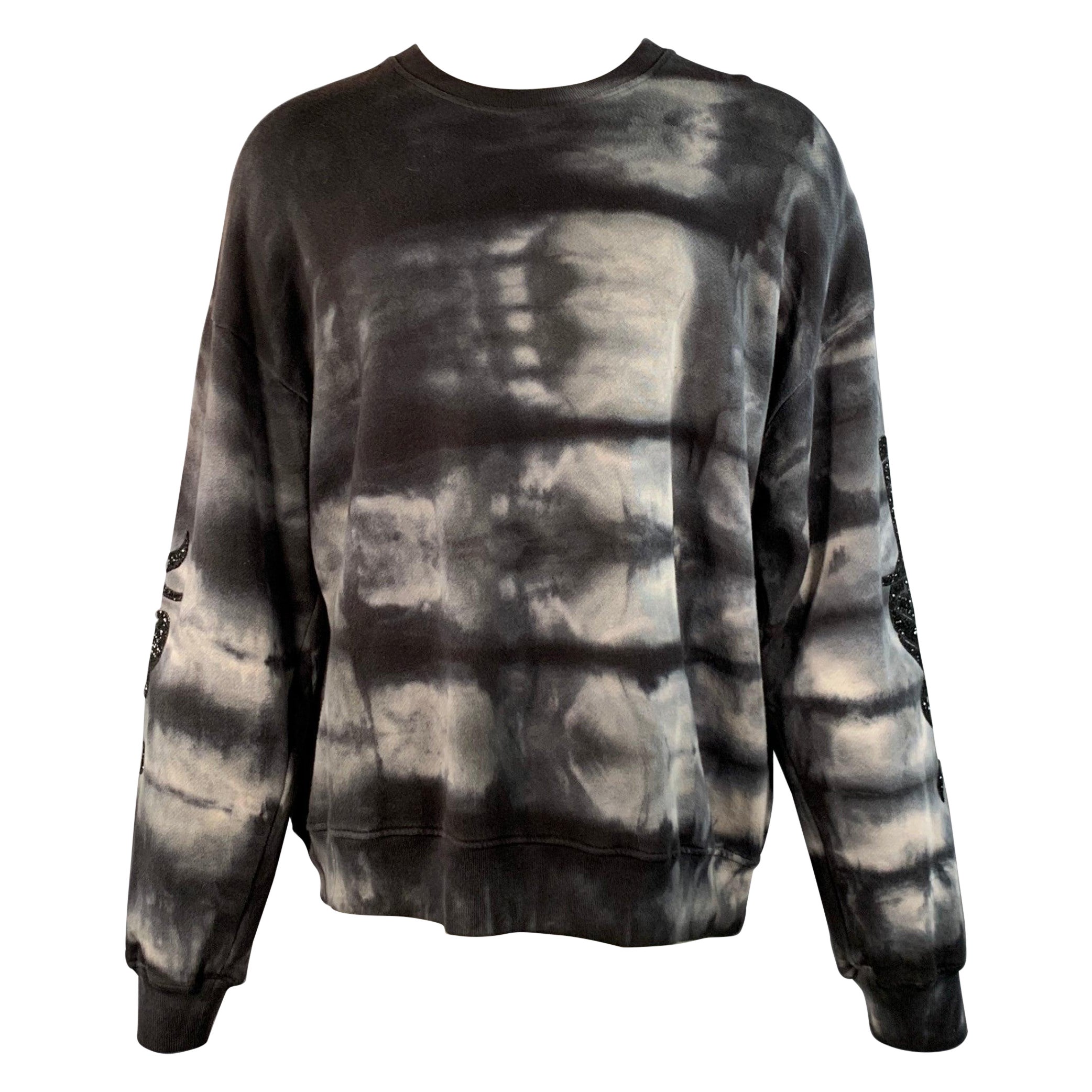 Amiri Taglia S Grigio Nero Tie Dye Glitter Applique Cotone Felpa Girocollo in vendita