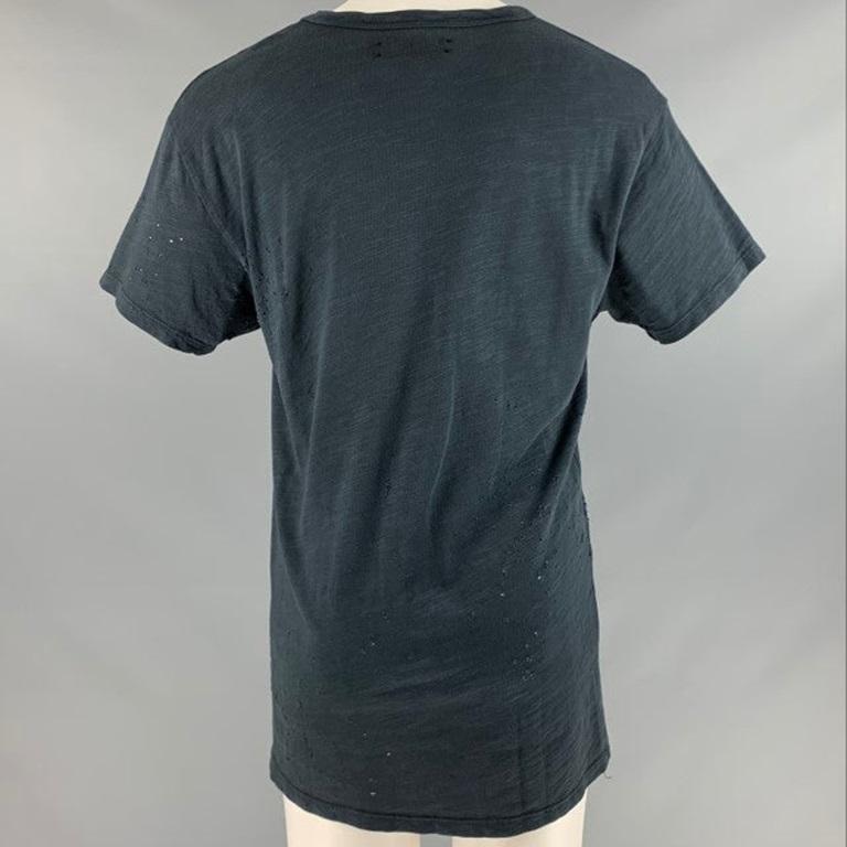 AMIRI Size S Grey Distressed Cotton Short Sleeve T-shirt In Excellent Condition For Sale In San Francisco, CA