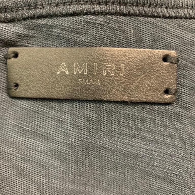 Men's AMIRI Size S Grey Distressed Cotton Short Sleeve T-shirt For Sale