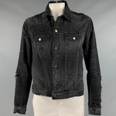 AMIRI Größe XL Schwarz Grau Distressed Baumwoll Trucker-Jacke aus Baumwolle