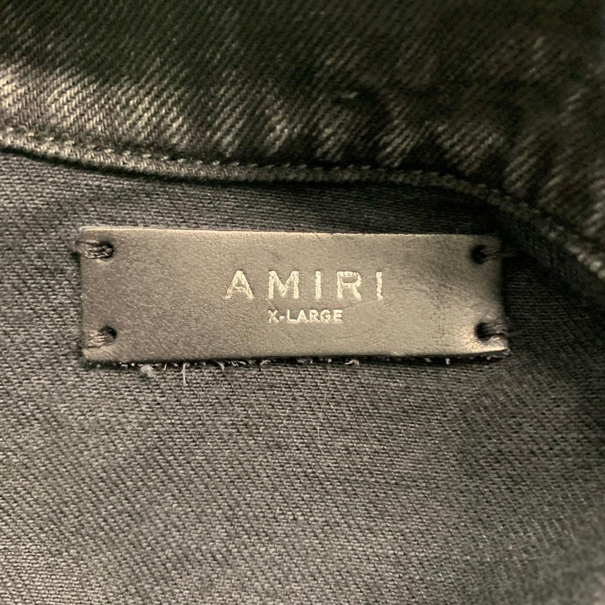Amiri Size XL Black Grey Distressed Cotton Trucker Jacket en vente 1