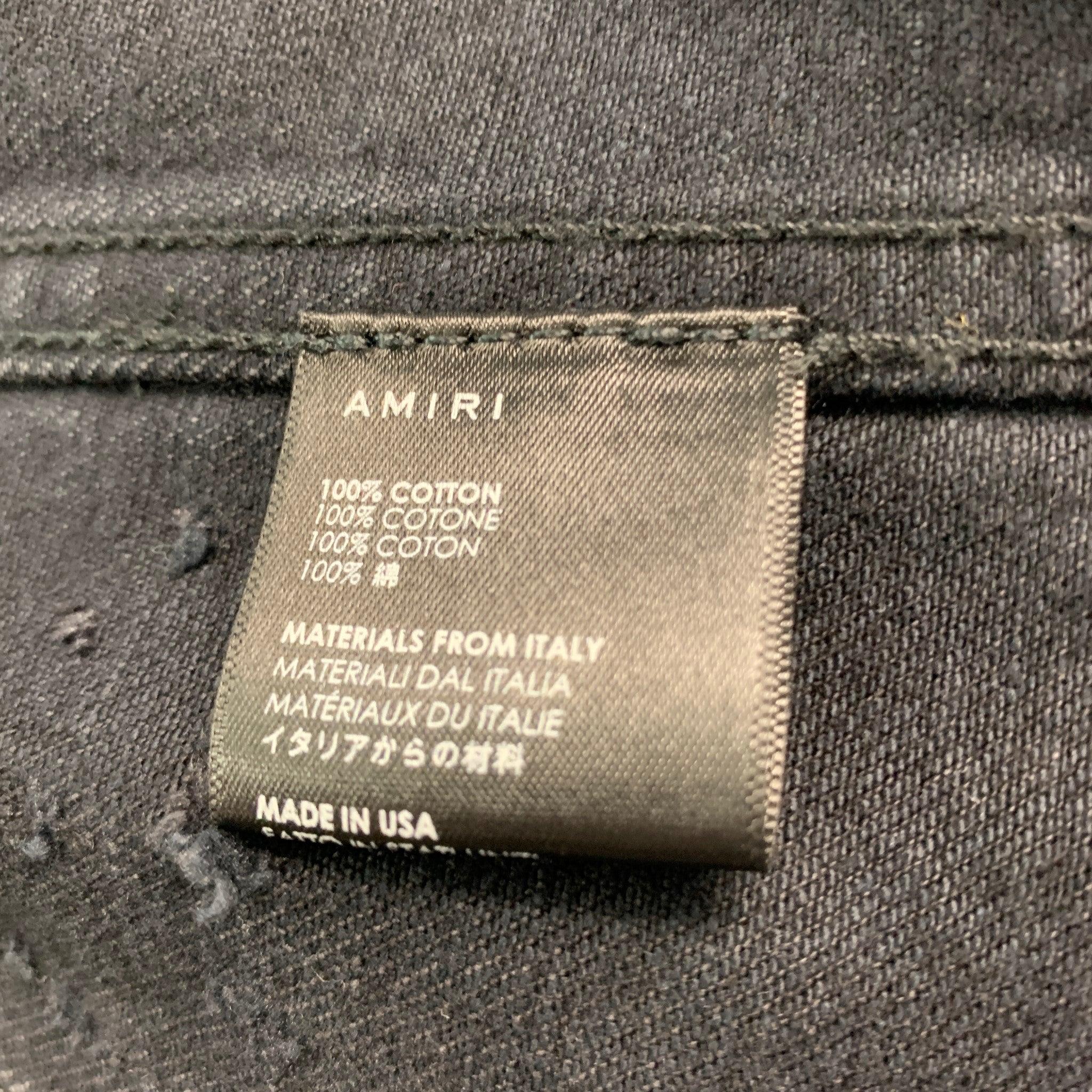 AMIRI Size XL Black Grey Distressed Cotton Trucker Jacket For Sale 2