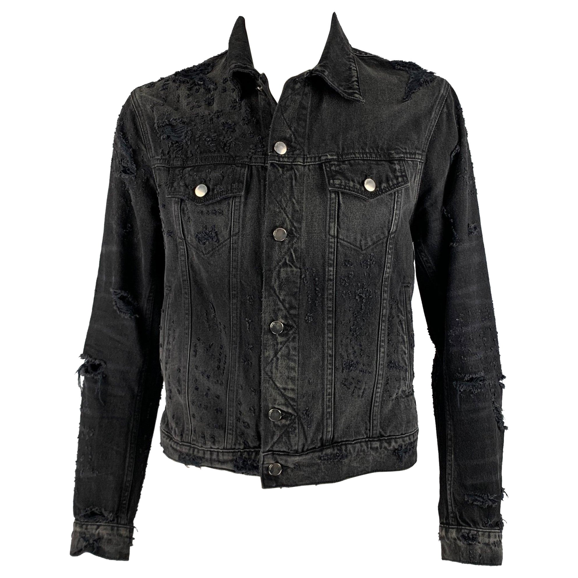 AMIRI Talla XL Negro Gris Chaqueta Trucker de algodón envejecido en venta