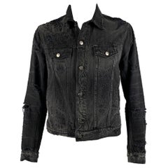 Amiri Size XL Black Grey Distressed Cotton Trucker Jacket